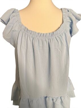 Light Sky Blue Ruffle Blouse